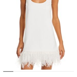 Scoop Neck Shift White Feather Hem Dress